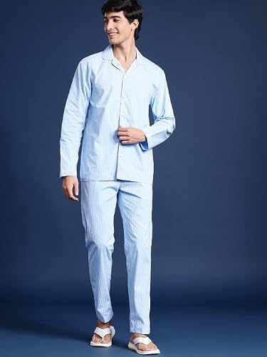 Hancock Men Cotton Striped Night Suit White Size S