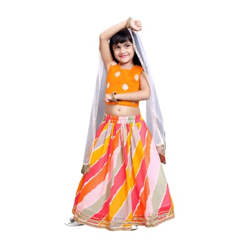 Xavima Girl's Lehenga Choli - Gota Detailing, Soft Fabric And Comfortable, Readymade Chaniya Choli For Kids|ORANGE|5-6