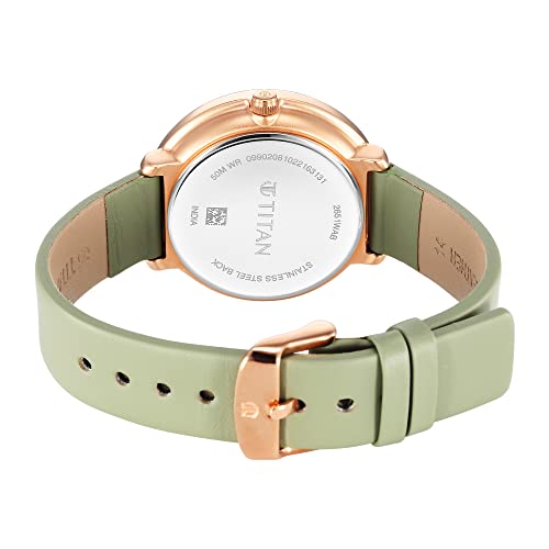 Titan Workwear Neo Quartz Multifunction White Dial Green Leather Strap Watch for Women - NT2651WL09