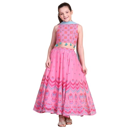 Biba Girl's Polyester Lehenga Set (KWSMCR6248SS25PNK_Pink_2-3 Year)