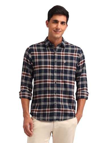 U.S. Polo Assn. Denim Co. Men's Checkered Slim Fit Shirt (UDSHT1408_Blue