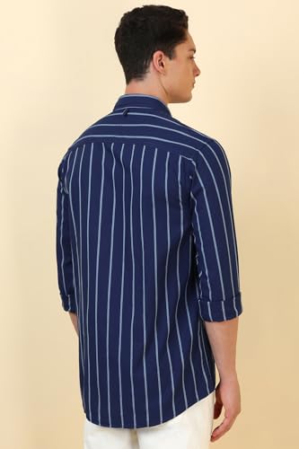 Allen Solly Men Navy Stripe Full Sleeves Casual Shirt