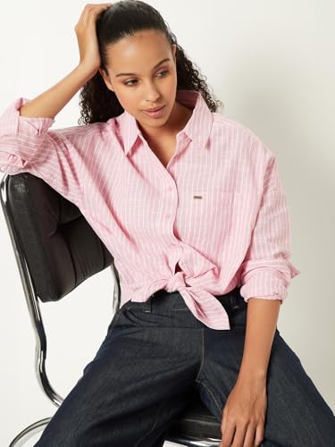 Max Women Striped Oversized Shirt (Pink_XL)