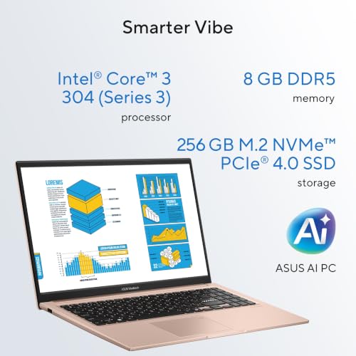 ASUS Vivobook 15 (2026),Intel Core 3 304 (Series 3-Latest Gen),Fingerprint Sensor,8GB RAM,256GB SSD,FHD,15.6"(39.6 cm),Win 11,M365 Basic(1Y),Office 2024,Terra Cotta,1.7 Kg,X1504MA-BQ907WS,AI Laptop