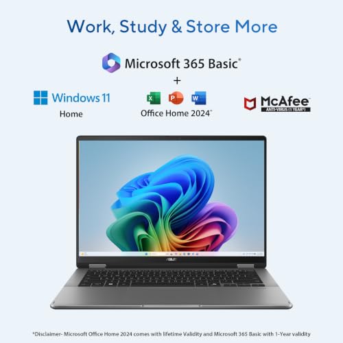 ASUS Vivobook 14 Flip (2026),Intel Core Ultra 7 355 (Series 3),Intel iGPU,16GB RAM,512GB SSD,FHD+ OLED,Touch screen,14"(35.5 cm),Win 11,M365 Basic(1Y),Office 24,Gray,1.57 Kg,TP3407AA-SG123WS,AI Laptop