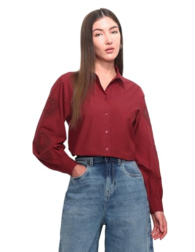 Relaxed Fit Solid Shirt with Embroidery