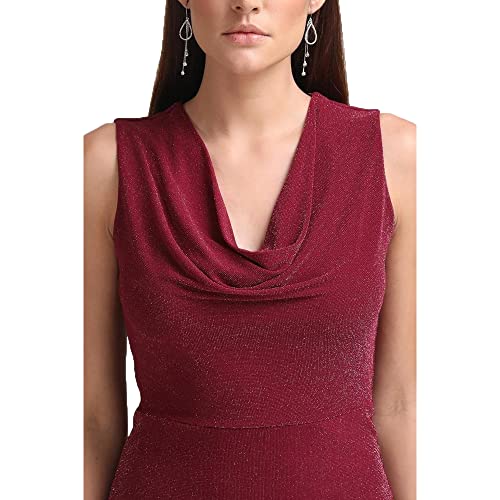 Kazo Solid Polyester Blend Cowl Neck Women's Mini Dress (Purple,Extra Small)