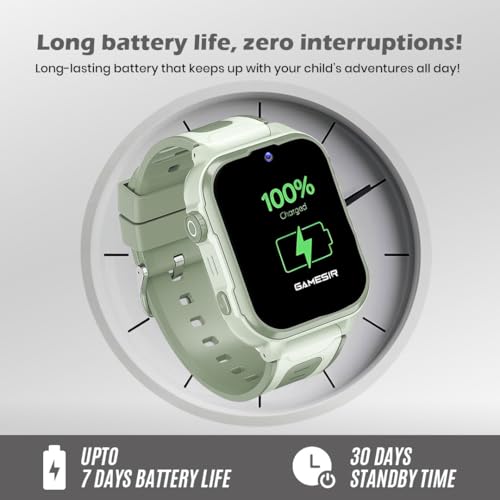 GameSir Safeguard Kids Smart Watch 5G/4G with SIM Calling, 800mAh Battery, GPS Tracker, SOS Alerts, Video Calling, Face Unlock, Voice Chat, Games, IP67 Waterproof (Olive Green)