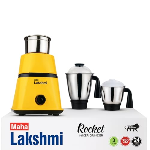 Maha Lakshmi® Mixer Grinder 750W | 3 Stainless Steel Jars (Grind, Store & Multipurpose) | Heavy Duty Copper Motor | Powerful 3 Speed Control | Best Kitchen Mixer Grinder with 2 Years Warranty, Indian