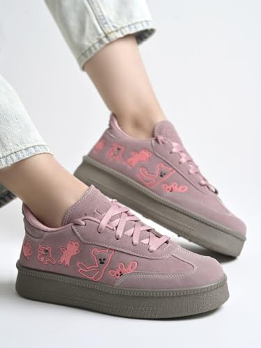 Shoetopia Women’s Peach Casual Sneakers | Lace-Up Low-Top Shoes with Cushioned Sole | Trendy Daily Footwear Walking Shoes EU39