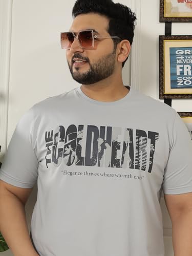 JOHN PRIDE Plus Size Men Regular Fit Printed Short Sleeves Grey Round Neck Stretchable T-Shirt (JPTSR32460_7XL_Grey)