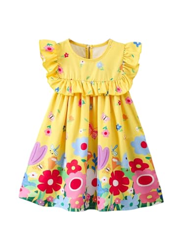 Tagas Dopamine Flowers & Ruffled Hem Girl Dress | Party (Dress) for Girls|Frock for Girls| (KD-67)