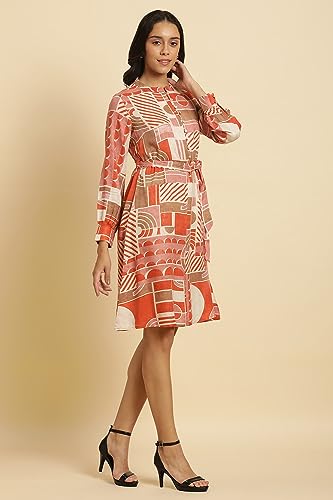 W for Woman Women's Rayon Orange Abstract Printed Western Dress Knee-Length 23AUW19658-810538