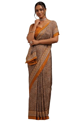 Soch Womens Mustard Crepe Ethnic Motifs Saree