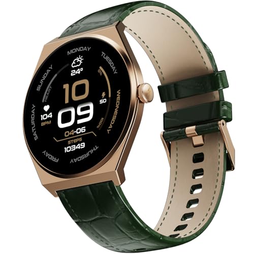 Fire-Boltt Phoenix Nova Smartwatch 1.43” Slim Super AMOLED Display 466x466 Pixel Always-On Display Bluetooth Calling Wireless Charging Rotating Crown Health Tracker for Men & Women Jade Green Leather