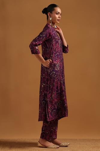 Soch Womens Purple Muslin Ethnic Motifs Co-Ord Set