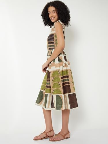 Max Kalki X Max Women Printed Smocked Midi Dress(Green_XL)