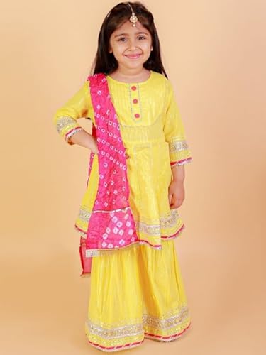 LITTLE GINNIE Cotton Kurta Sharara Set for Girls 3-4 Years-Ethnic Wear for Kids Girls - Yellow