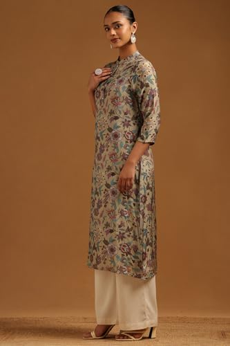 Soch Womens Grey Muslin Floral Kurta