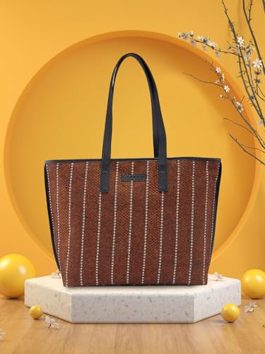 Caprese Evana Tote Medium Rust Poly Canvas Striped