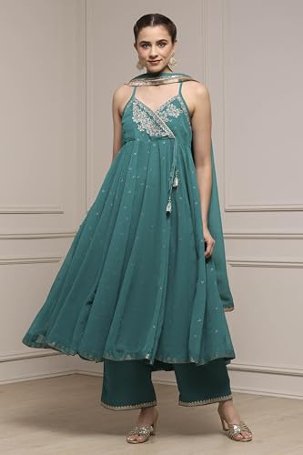 Biba Women's Polyester Kurta Set (SKDVRNSI30839AW25EMGR_Emarlend Green