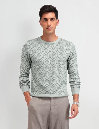 Arrow Mens Green Printed Crew Neck Long SleeveCasual CottonRegular Fit Sweater (ARAISW4000_Green_XL)
