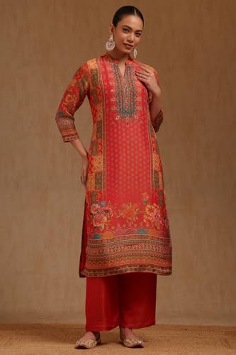 Soch Womens Fuchsia Shimmer Ethnic Motifs Suit Set With Stone Work