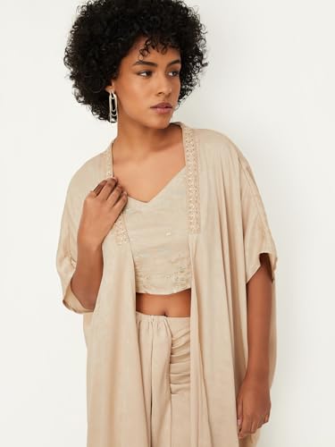 Max Women's Polyester Casual Shrug (EF46016_Beige