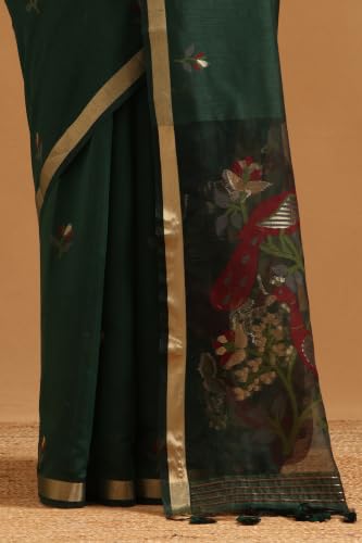 Soch Womens Green Chanderi Woven Design Saree