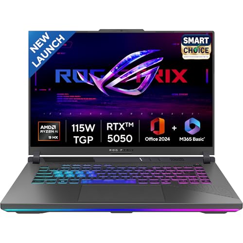 ASUS ROG Strix G16,Smartchoice, AMD Ryzen 9 8940HX, Gaming Laptop(RTX 5050-8GB/16GB RAM/1TB SSD/FHD+/16"/165Hz/90Whr/Windows 11/M365 Basic (1Year)*/Office Home 2024/Eclipse Gray/2.5 Kg) G614PH-RV033WS