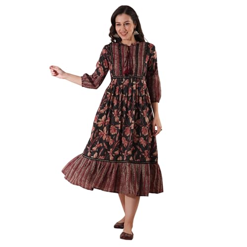 Globus Women Ethnic Dress (GS566620_Black_S)