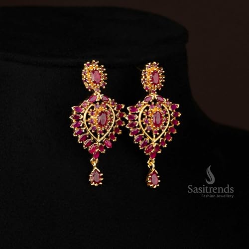 Sasitrends Traditional Micro Gold Plated American Diamond Floral Pendant Necklace Jewellery Set for Women
