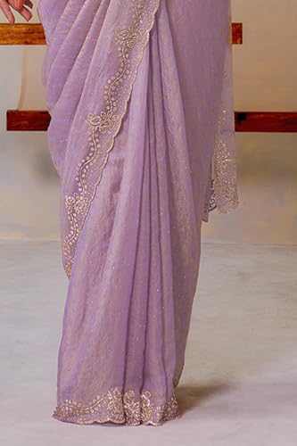 Soch Womens Lavender Fendy Chiffon Embellished Saree With Stone Work