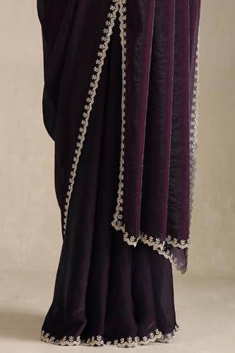 Soch Womens Wine Organza Saree With Stone Work