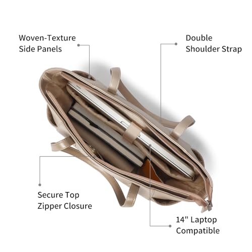 Fastrack Gridlock Tote | Woven Faux-Leather Women's Handbag | Laptop Tote with Textured Side Pockets & Gold Hardware