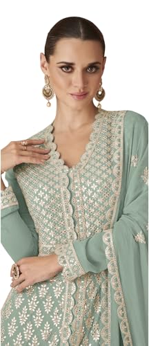 RUDRAPRAYAG Georgette Embroidery Semi Stitched Flared Floor Length Anarkali Gown For Women