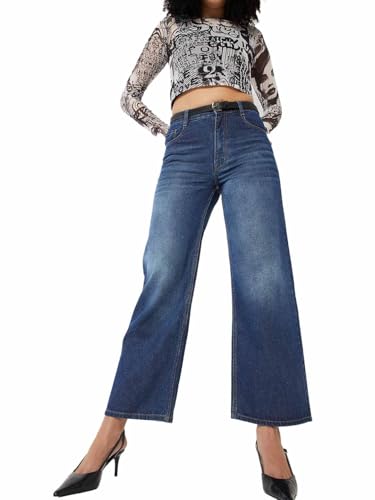 Max Women Washed Wide Leg Jeans (Blue_36)