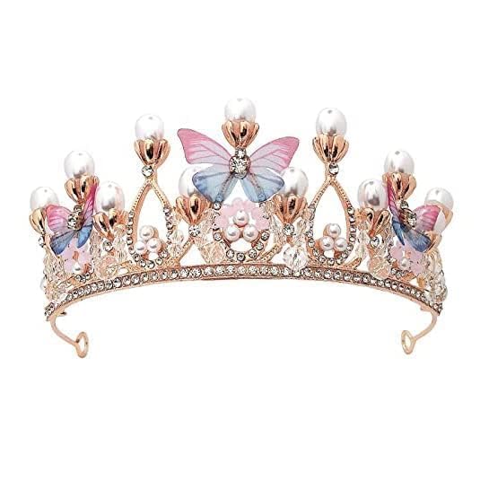 NIOFY Crystal Tiara Crown Pearl Princess Costume Crown Headband Flower Pageant Handmade Hair Accessories Cosplay,Birthday,Celebration for Girl Women
