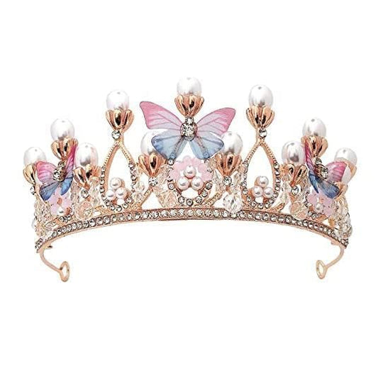 NIOFY Crystal Tiara Crown Pearl Princess Costume Crown Headband Flower Pageant Handmade Hair Accessories Cosplay,Birthday,Celebration for Girl Women