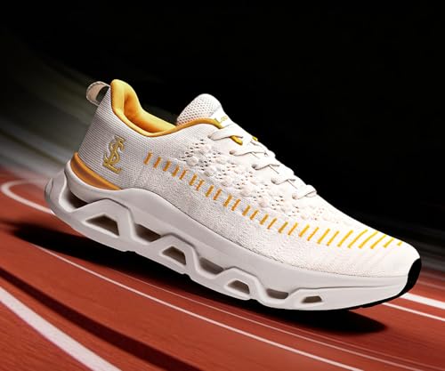 LOUIS STITCH Men’s Cosmic Yellow Lightweight Knitted Athleisure Sport Shoes | Casual Lace-Up Sneaker and Athleisure Wear | Perfect for Casual, Gym & Travel Wear | LS-AT-RFKN | UK-8