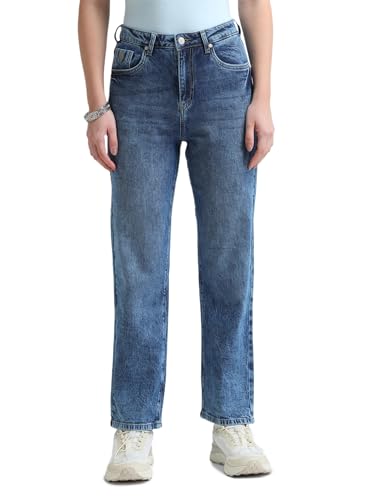 U.S. POLO ASSN. High Rise Straight Fit Jeans (UWAW25JEN382_Dark Blue_32)