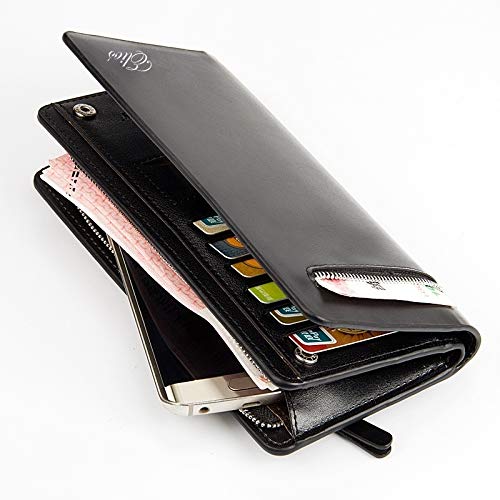 Elios Women PU Leather Long Zipper Phone Wallet and Card Organizer | Ladies Purse | Women Wallet (Classic, Black-2)