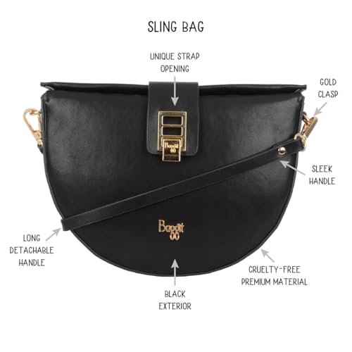 Baggit Women Black Sling Bag Small Size | Ladies Stylish Casual Cross Body Purse Handbag