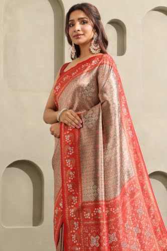Soch Womens Red Tissue Ethnic Motifs Zari Woven Saree With Stone Work