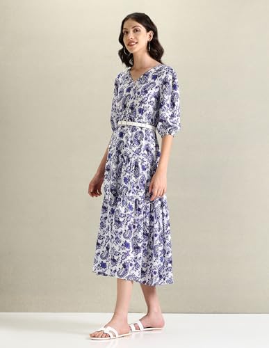 U.S. POLO ASSN. women's Polyester Fit and Flare Midi Casual Dress (UWSS24DRS106_Blue