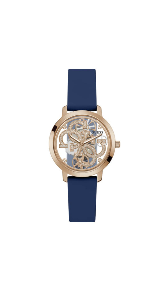 GUESS Silicone Analog Rose Gold Dial Women's Watch-Gw0452L1,Blue Band