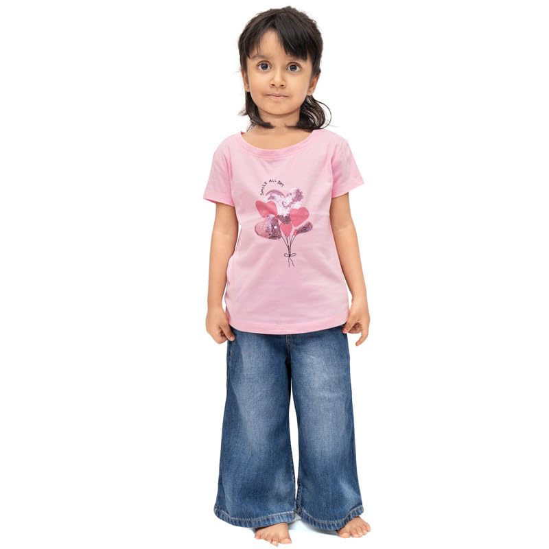 Real Basics Cotton Regular Fit Half Sleeve Cotton T-Shirts for Girls Pack of 3 (RB-G-HTop-P3-78-KEPSMILNG_SATRN_BOQUE)