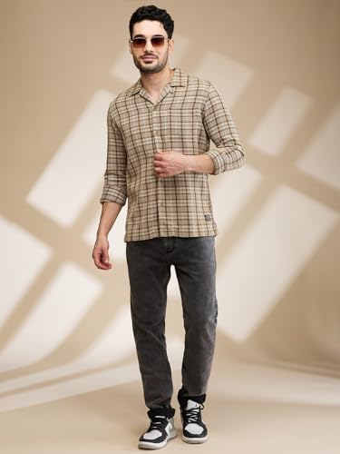 Being Human Olive Stone Coloured Men Shirts (Size: L)-BHMLS24559-OLIVE STONE