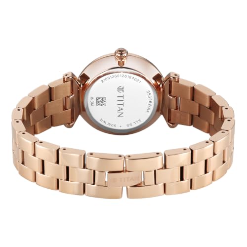 Titan Workday Edit with Quartz Analog Rose Gold Dial IPRG Stainless Steel Strap Watch for Women - 95396WM01