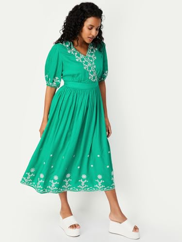 max Women's Rayon A-Line Midi Dress (Green)